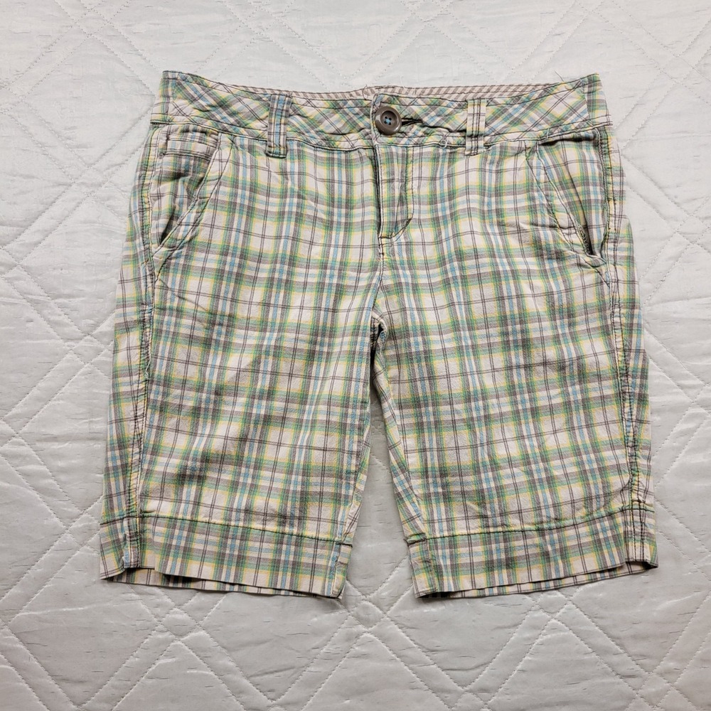 aeropostale green & yellow plaid bermuda shorts size 7/8